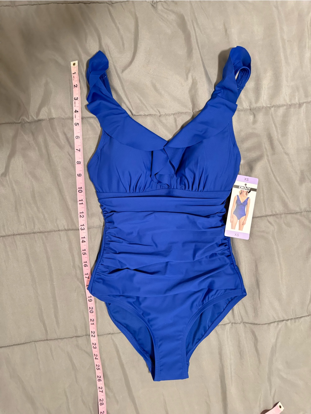 DKNY Blue One-Piece Swimsuit with Ruffled Straps - Picture 6 of 6